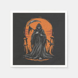 Grim Reaper Cartoon in Sunset Graveyard Pappersservett