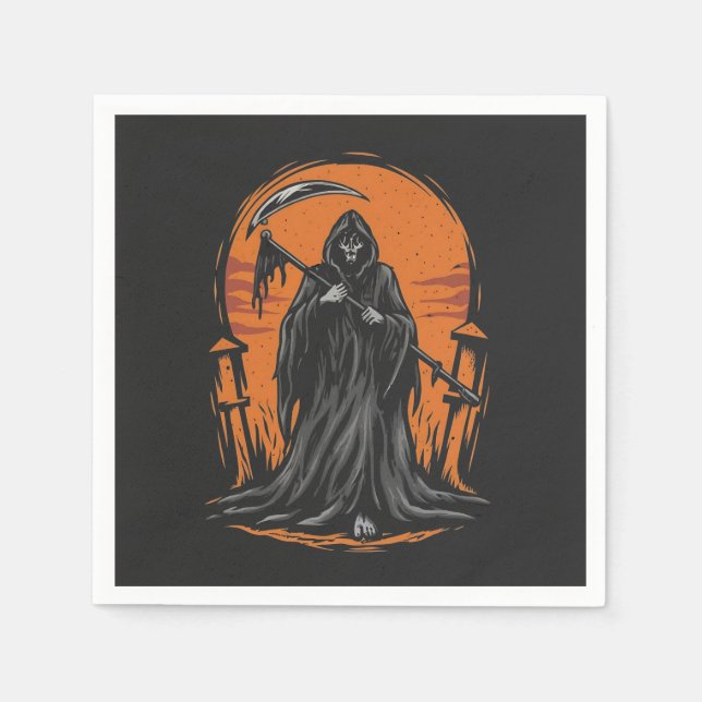 Grim Reaper Cartoon in Sunset Graveyard Pappersservett (Framsidan)