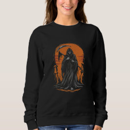 Grim Reaper Cartoon in Sunset Graveyard T Shirt