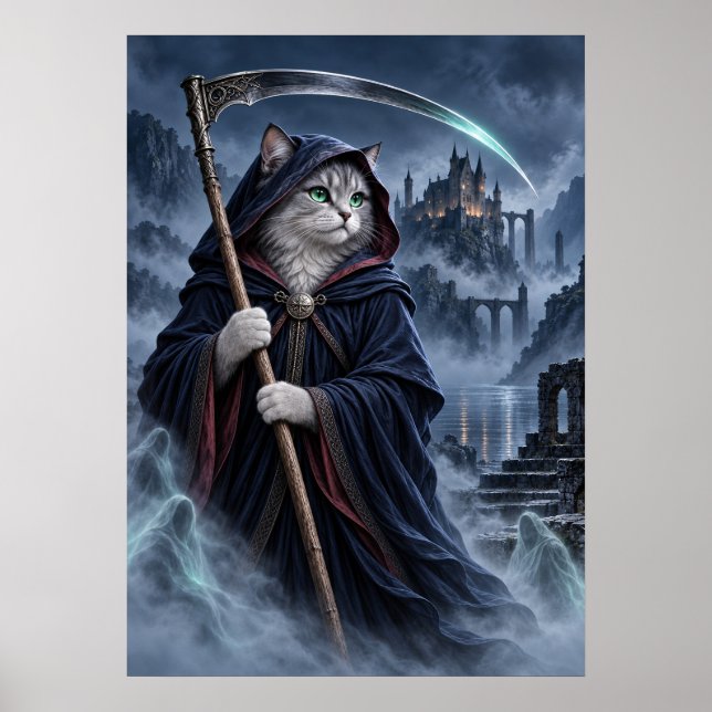 Grim Reaper Cat Gothic Fantasy Art Poster (Framsidan)