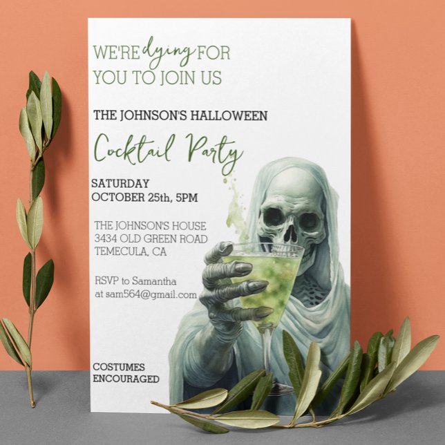 Grim Reaper Cocktail Halloween fest Watercolor Inbjudningar (Skapare uppladdad)