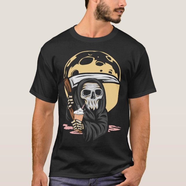 Grim Reaper Coffee Ice Cream Funny Goth T Shirt (Framsida)
