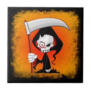 Grim Reaper Creepy Funny Tecknad Kakelplatta
