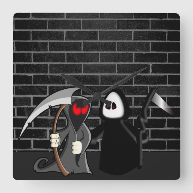 Grim Reaper Death Clock Fyrkantig Klocka (Framsida)
