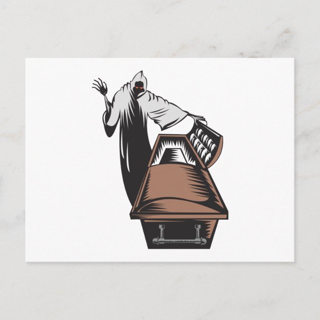 Grim Reaper Death Coffin Retro Vykort (Framsida)