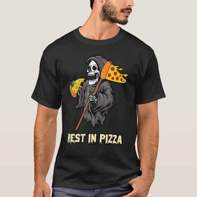 Grim Reaper Eaper EEG Pizza Slice a rest in Pizza T Shirt (Framsida)