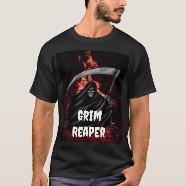 Grim Reaper Fire Inferno Halloween Degien T-shirt (Framsida)