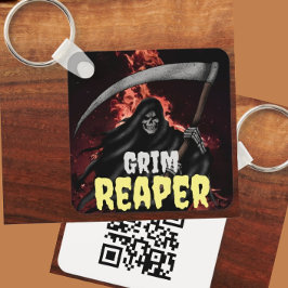 Grim Reaper Fire Inferno Halloween QR Keychain Nyckelring