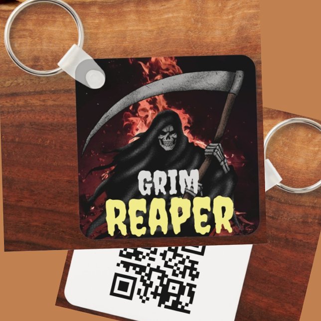 Grim Reaper Fire Inferno Halloween QR Keychain Nyckelring (Skapare uppladdad)