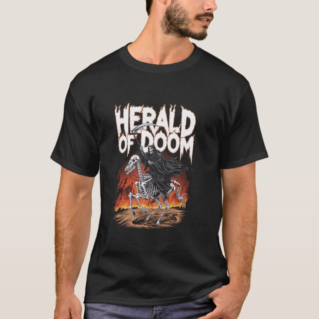 Grim Reaper Förebud om Doom Eldig Häst Konst Apoka T Shirt (Framsida)