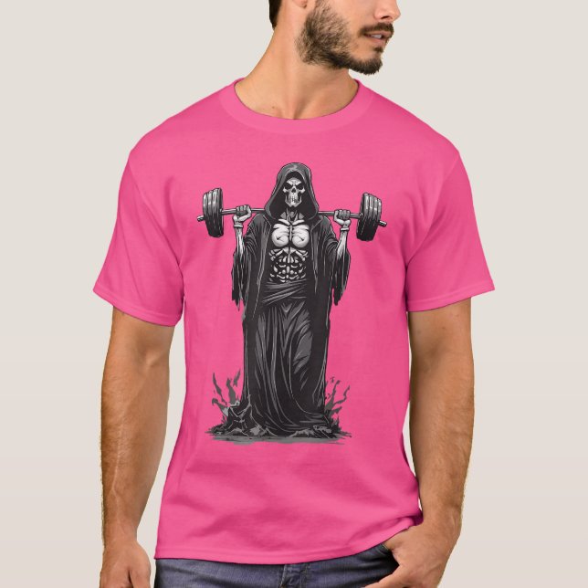 Grim Reaper Funny Bodybuilding der Barbell Deadlif T Shirt (Framsida)