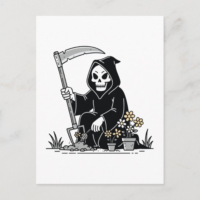 Grim Reaper Gardening Flowers Vykort (Framsida)