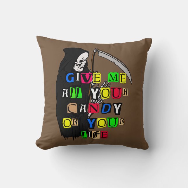 Grim Reaper Ge Me Candy Ransom Note Pillow ZSSPG Kudde (Framsida)