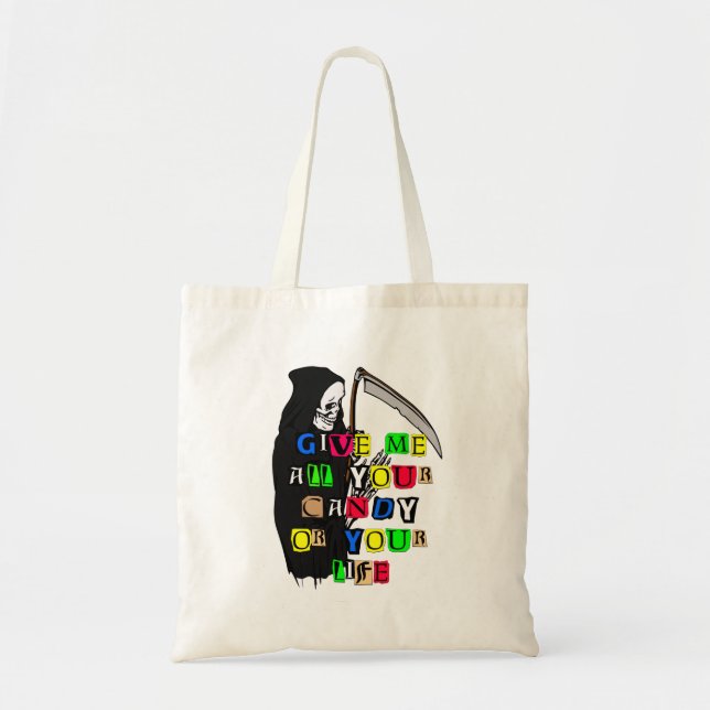 Grim Reaper Ge Me Candy Ransom Note Tote, ZSSPG Tygkasse (Framsidan)