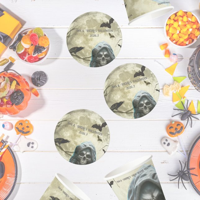 Grim Reaper Halloween fest Underlägg Papper Rund (Grim Reaper Halloween Party Round Paper Coaster)