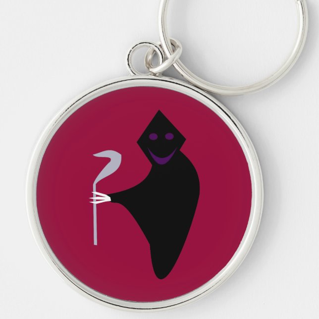 Grim Reaper Halloween Keychain Rund Silverfärgad Nyckelring (Framsidan)