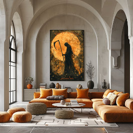 Grim Reaper Halloween med Full Moon och Scythe Poster
