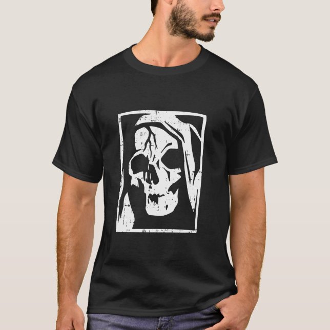 Grim Reaper Halloween Spooky Skulleton Manar Wo T Shirt (Framsida)