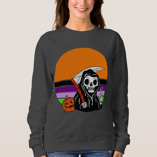 Grim Reaper - Halloween Sunset Jack O'Lantern T Shirt (Framsida)
