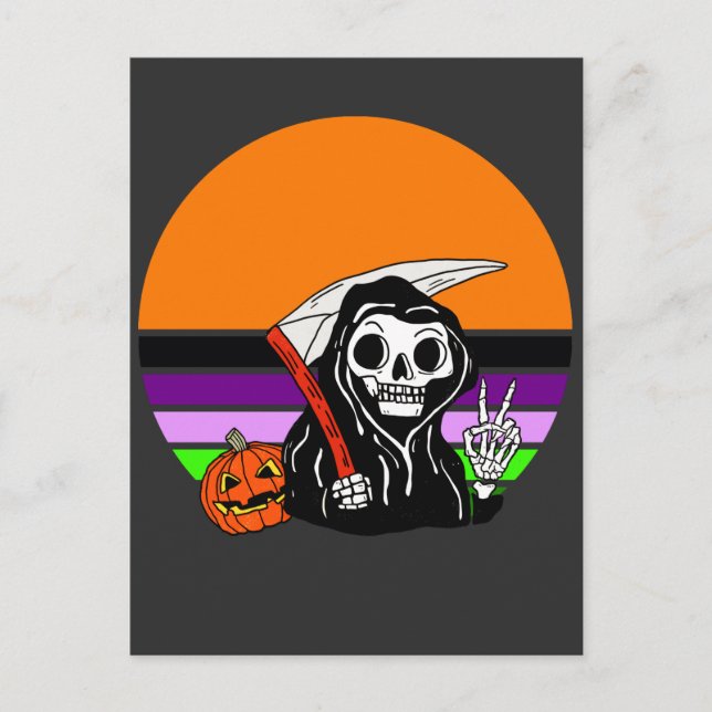 Grim Reaper - Halloween Sunset Jack O'Lantern Vykort (Framsida)