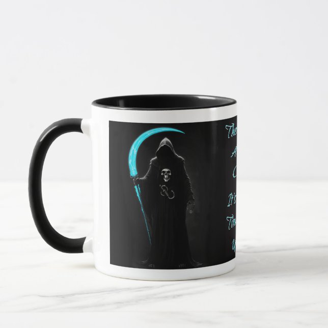 Grim Reaper Holding An Electric Blue Scythe Mugg (Vänster)