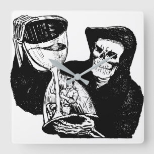 Grim Reaper Hourglass Vintage Creepy Fyrkantig Klocka