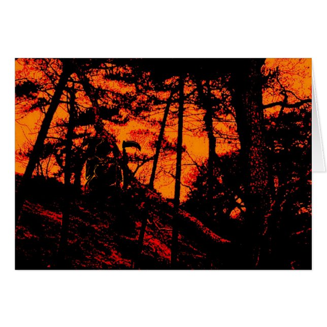 Grim Reaper in Scary Orange Lit Forest Hälsningskort (Framsidan Horizontal)