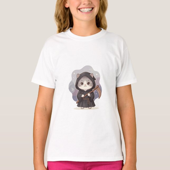 Grim Reaper Katt Ungar T Shirt (Framsida)
