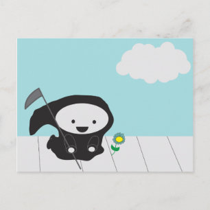 Grim Reaper och Blue Flower Himlar Cute Vykort