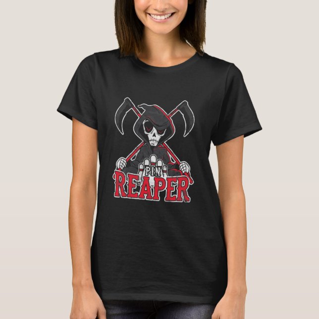 Grim Reaper Pin Reaper Bowling T Shirt (Framsida)