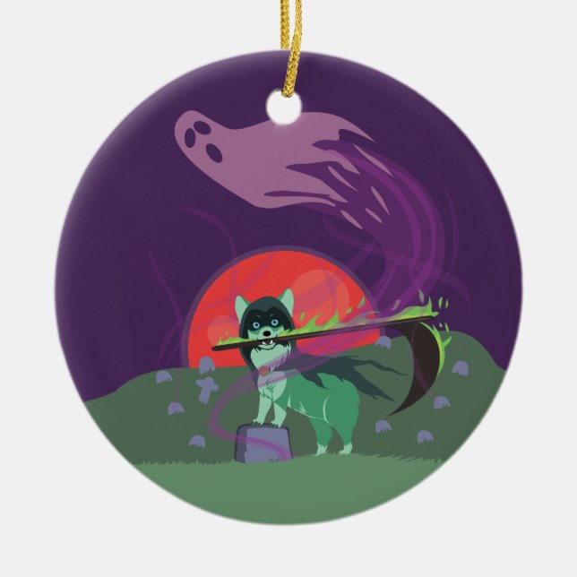 Grim Reaper Puppy Julgransprydnad Keramik (Framsidan)