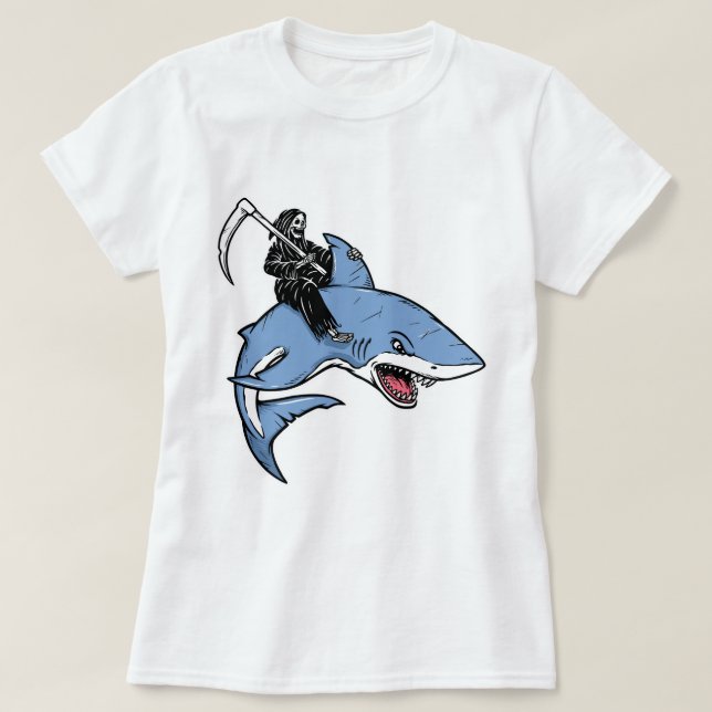 Grim Reaper Riding a Shark T Shirt (Design framsida)