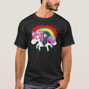 Grim Reaper Riding A Unicorn Rainbow Death Angel H T Shirt