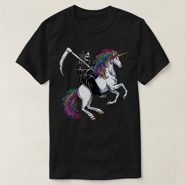 Grim Reaper Riding a Unicorn T Shirt (Design framsida)