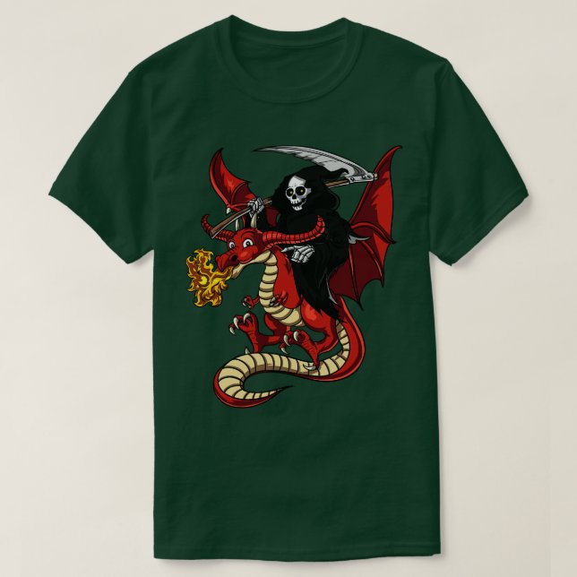 Grim Reaper Riding Dragon T Shirt (Design framsida)