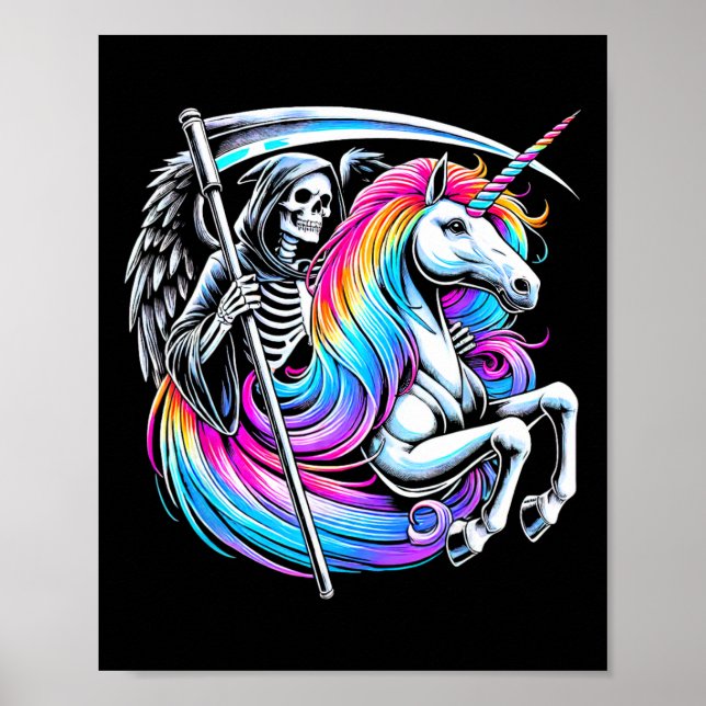 Grim Reaper Riding Unicorn Funny Gothic Pastel Har Poster (Framsidan)