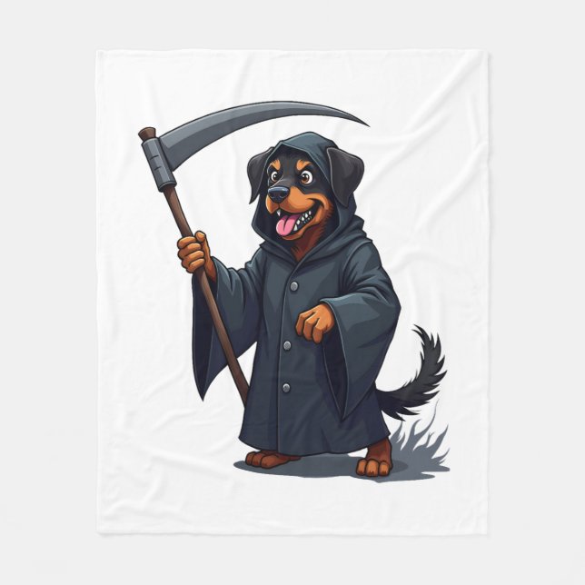 Grim Reaper Rottweiler Hund Fleecefilt (Framsidan)