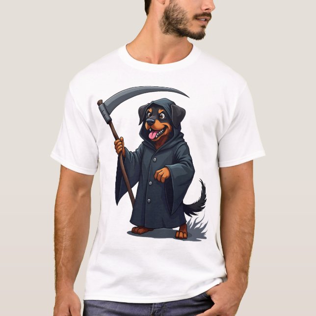Grim Reaper Rottweiler Hund T Shirt (Framsida)