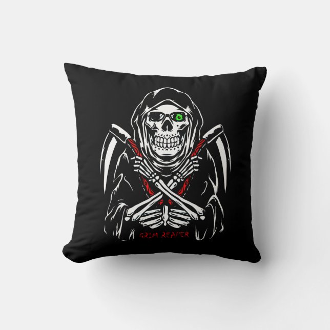 Grim Reaper Scythe Death Skeleton Bones Halloween Kudde (Framsida)