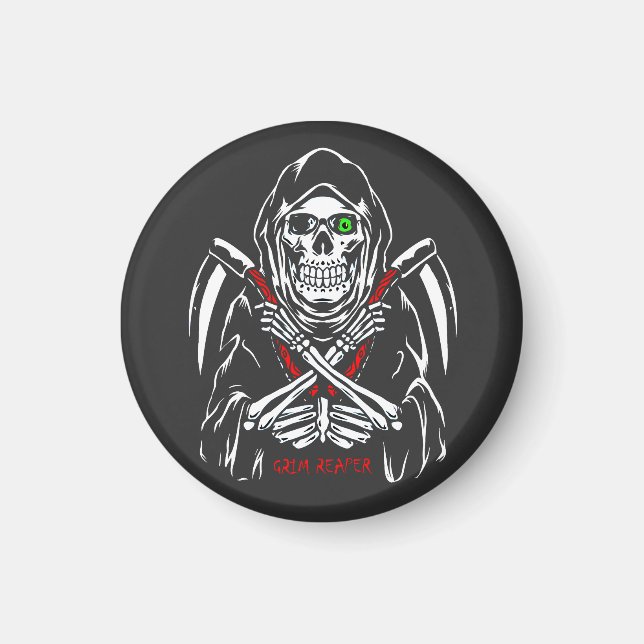 Grim Reaper Scythe Death Skeleton Bones Halloween Magnet (Framsidan)