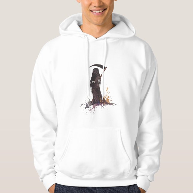 Grim Reaper Scythe Hoodie - Spooky Dödsdesign. (Framsida)