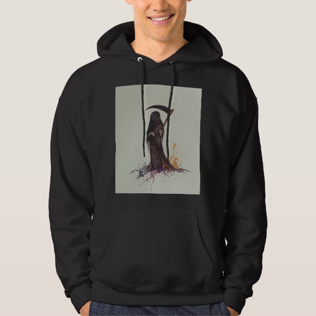 Grim Reaper Scythe Hoodie - Spooky Dödsdesign. (Framsida)
