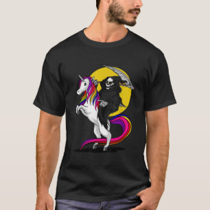 Grim Reaper Skeleton Death Riding Unicorn Hallowee T Shirt