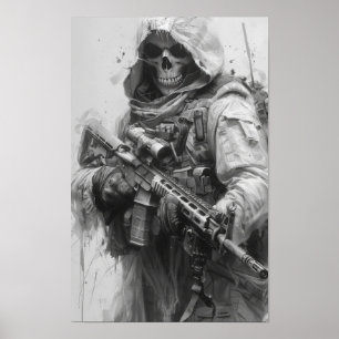 Grim Reaper Skeleton med Assault Rifle Poster