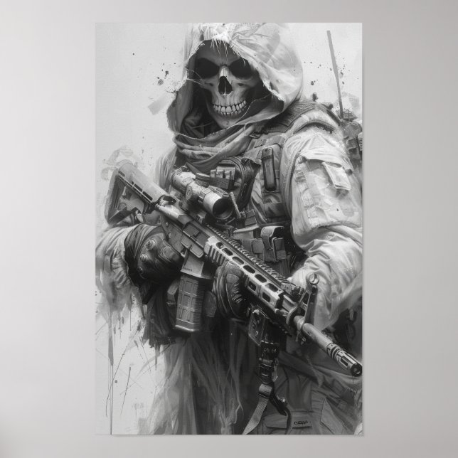 Grim Reaper Skeleton med Assault Rifle Poster (Framsidan)