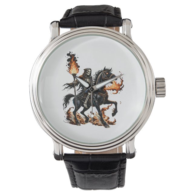 Grim Reaper Skeleton Riding Horse Flames Armbandsur (Framsida)