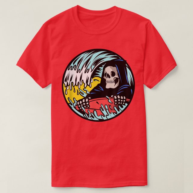 Grim Reaper Skeleton Surfa Surfing  T Shirt (Design framsida)