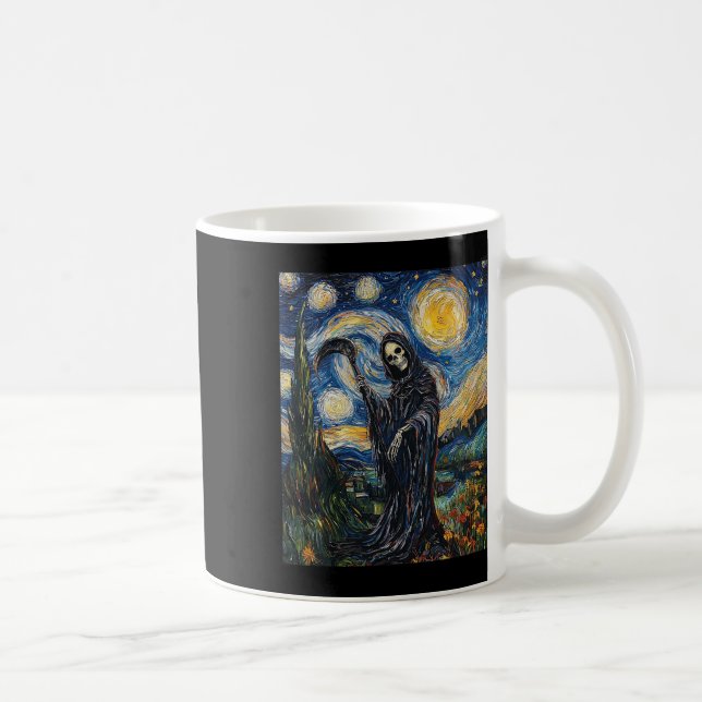 Grim Reaper Skeleton - Van Gogh Stil - Starry Nig Kaffemugg (Höger)
