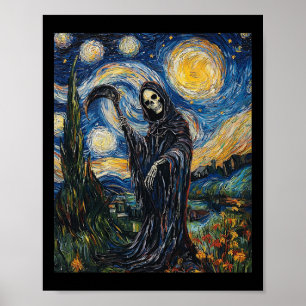 Grim Reaper Skeleton - Van Gogh Stil - Starry Nig Poster