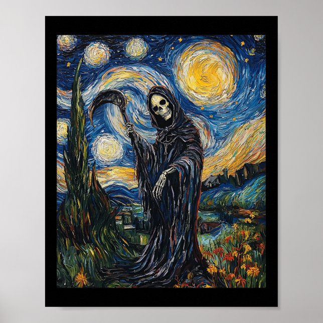 Grim Reaper Skeleton - Van Gogh Stil - Starry Nig Poster (Framsidan)